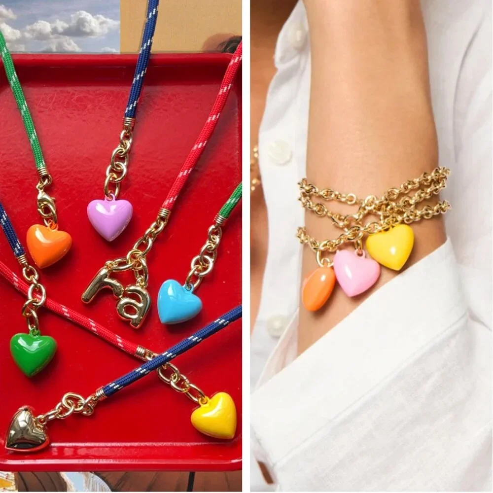 *Set* Roxanne Assoulin The Mini Puffy Heart Necklace & Bracelet Orange
